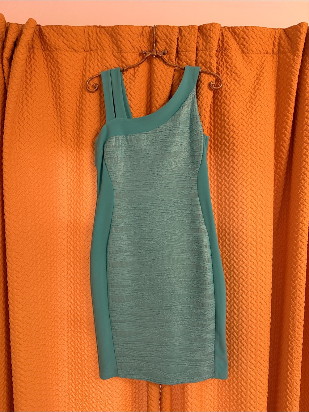 Teal One-Shoulder Fitted Dress with Cropped Jacket | Frank Lyman Design